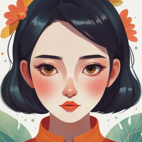 geisha girl,orange blossom,jasmine blossom,orange lily,autumn icon,girl portrait,geisha,oriental girl,digital illustration,tiger lily,mulan,blossom,vector girl,orange flower,flower girl,digital painting,vector illustration,girl in flowers,mandarin orange,dribbble,Illustration,Vector,Vector 08