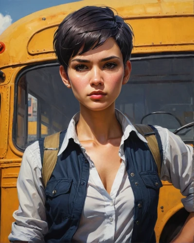 bus driver,school bus,bunches of rowan,clementine,female doctor,girl with gun,the girl at the station,girl with a gun,lilian gish - female,girl with bread-and-butter,librarian,schoolbus,rowan,the girl's face,girl portrait,sci fiction illustration,vanessa (butterfly),katniss,girl in a historic way,stewardess,Illustration,Realistic Fantasy,Realistic Fantasy 12