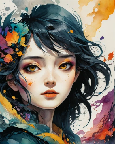illustrator,flower painting,fantasy portrait,color picker,rosa ' amber cover,artist color,world digital painting,transistor,girl in flowers,fantasy art,flora,mystical portrait of a girl,geisha,falling flowers,splotches of color,geisha girl,painting technique,meticulous painting,japanese art,japanese floral background,Conceptual Art,Daily,Daily 09