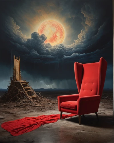 wing chair,armchair,on a red background,red background,psychotherapy,digital compositing,photomanipulation,chair and umbrella,rocking chair,landscape red,chair png,cinema seat,photo manipulation,red tablecloth,red planet,scenography,chair in field,chaise lounge,3d background,image manipulation,Conceptual Art,Graffiti Art,Graffiti Art 06