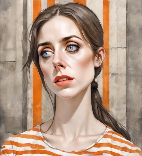 portrait of a girl,girl portrait,woman portrait,young woman,face portrait,artist portrait,the girl at the station,girl in a long,the girl's face,woman face,digital painting,orange eyes,portrait background,mystical portrait of a girl,fantasy portrait,orange,woman's face,oil on canvas,oil painting,woman thinking,Digital Art,Watercolor