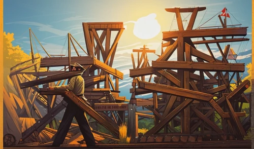 oktoberfest background,wooden construction,heavy construction,wooden poles,play tower,wooden frame construction,shopping cart icon,construction set,pickaxe,playset,game illustration,factories,competition event,wood background,fortnite,the pile of wood,steel tower,llamas,adventure playground,wooden pallets,Conceptual Art,Fantasy,Fantasy 09