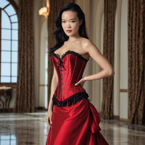 red gown,man in red dress,lady in red,evening dress,in red dress,vanity fair,girl in red dress,elegant,ball gown,mulan,silk red,red dress,oriental princess,miss vietnam,cocktail dress,bodice,red,sheath dress,xuan lian,corset,Photography,General,Realistic