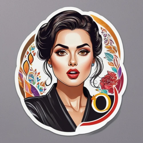 vector illustration,fashion vector,vector art,frida,rockabella,vector graphic,tiktok icon,kim,pinterest icon,popart,power icon,birce akalay,geisha,blogger icon,60's icon,digital illustration,dribbble,pop art style,illustrator,sofia,Unique,Design,Sticker