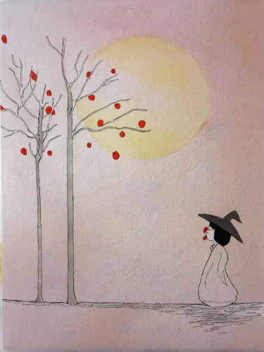 girl with tree,cherry tree,flower and bird illustration,watercolor valentine box,plum blossom,red tree,apple tree,blossoming apple tree,love bird,cherry trees,birds with heart,peach tree,greeting card,little girl in wind,plum blossoms,spring bird,apricot blossom,the girl next to the tree,bird on branch,strawberry tree,Illustration,Paper based,Paper Based 07