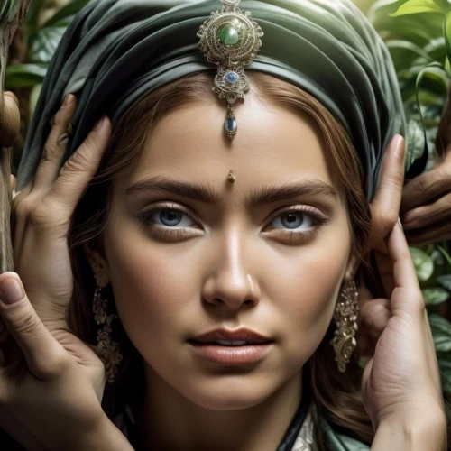 miss circassian,arabian,gypsy soul,boho,mystical portrait of a girl,bohemian,cleopatra,elven,headdress,priestess,indian,the enchantress,inka,yemeni,argan,turban,ukrainian,crowned,retouching,orientalism