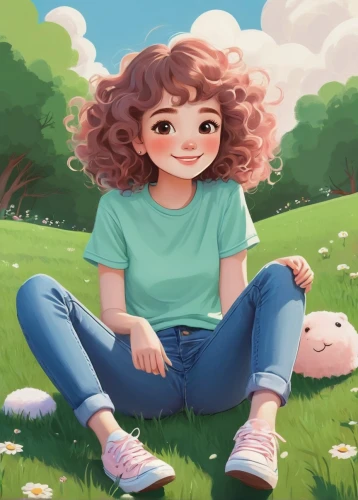 kids illustration,girl lying on the grass,on the grass,digital painting,springtime background,child in park,girl with speech bubble,clover meadow,girl in overalls,children's background,axolotl,girl portrait,hedgehog child,child portrait,agnes,girl in t-shirt,spring background,digital illustration,meadow in pastel,merida,Illustration,Abstract Fantasy,Abstract Fantasy 05