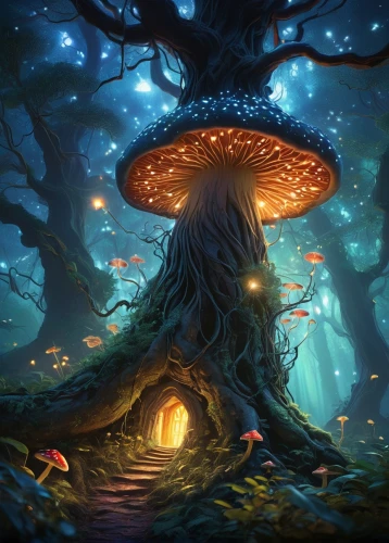 mushroom landscape,tree mushroom,forest mushroom,mushroom island,magic tree,fairy forest,fairy house,enchanted forest,fairy village,witch's hat,fae,amanita,mushroom hat,fantasy picture,umbrella mushrooms,forest mushrooms,mushroom,mushroom type,toadstool,toadstools,Conceptual Art,Daily,Daily 16