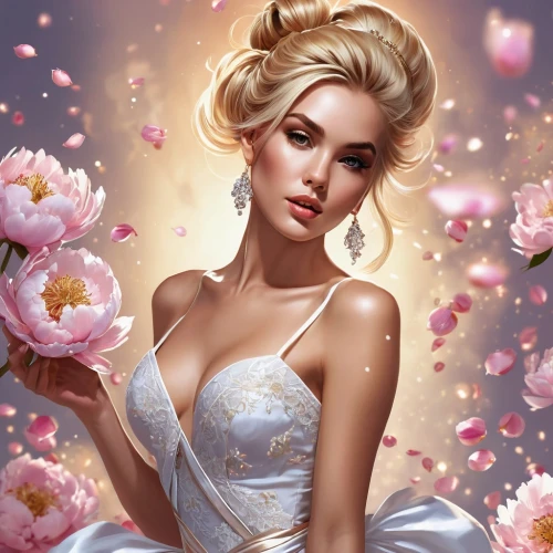 valentine pin up,valentine day's pin up,flower background,femininity,romantic portrait,magnolia blossom,romantic look,bridal clothing,flower fairy,flower girl,romantic rose,yellow rose background,pin-up girl,fairy tale character,cinderella,sugar roses,rose flower illustration,camellias,floral background,jessamine,Conceptual Art,Fantasy,Fantasy 07