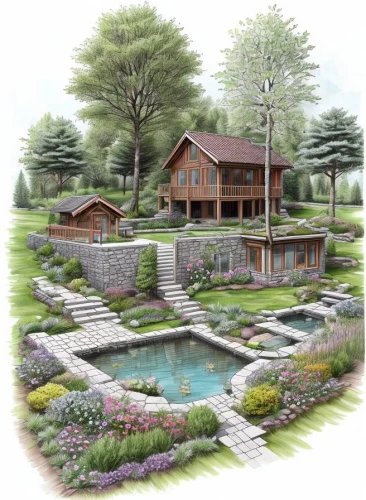 garden elevation,landscape plan,summer cottage,landscaping,pool house,garden buildings,landscape designers sydney,landscape design sydney,home landscape,house drawing,houses clipart,cottage,summer house,cottage garden,garden pond,country cottage,nature garden,garden design sydney,log home,log cabin