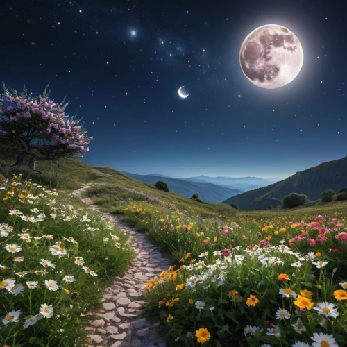 moon and star background,moonlit night,fantasy picture,valley of the moon,moon and star,stars and moon,moonlit,the moon and the stars,lunar landscape,fantasy landscape,phase of the moon,moonflower,astronomy,the mystical path,moons,moon valley,moonlight cactus,moon night,the night of kupala,blue moon rose,Photography,General,Realistic