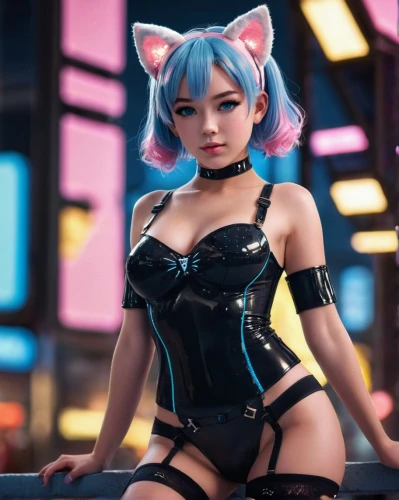 neo-burlesque,kotobukiya,anime 3d,catwoman,cat ears,kat,hatsune miku,hk,sega,3d figure,cyan,aqua,rei ayanami,anime girl,fran,kitty,latex clothing,coquette,cyber,alley cat,Photography,General,Sci-Fi