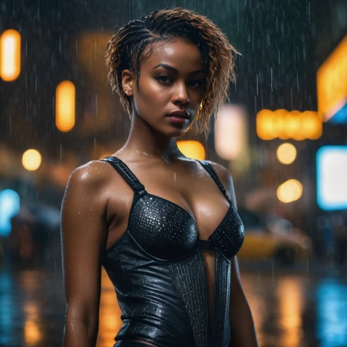 ebony,in the rain,wet girl,african american woman,black women,wet,walking in the rain,femme fatale,catwoman,black woman,fox in the rain,maria bayo,drenched,rain suit,ash leigh,female model,beautiful african american women,sexy woman,ethiopian girl,black skin,Photography,General,Fantasy