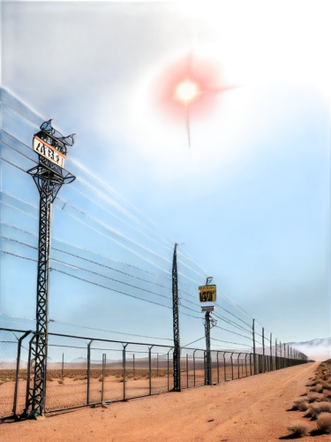 high voltage pylon,solar cell base,transmission tower,signaling device,electric fence,cellular tower,solar field,searchlights,transmission mast,antenna tower,post-apocalyptic landscape,electricity pylon,inland port,solar farm,atomic age,solar dish,electrical grid,electricity pylons,industrial landscape,wire fence,Illustration,Black and White,Black and White 29