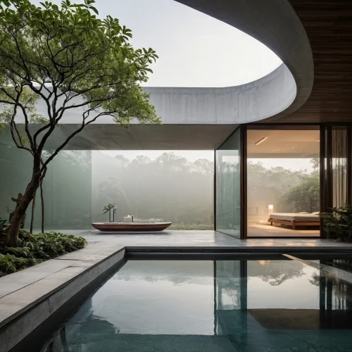 asian architecture,dunes house,pool house,roof landscape,zen garden,house in the forest,infinity swimming pool,modern architecture,modern house,beautiful home,cubic house,chinese architecture,japanese architecture,home landscape,cube house,private house,futuristic architecture,tropical house,house by the water,morning mist