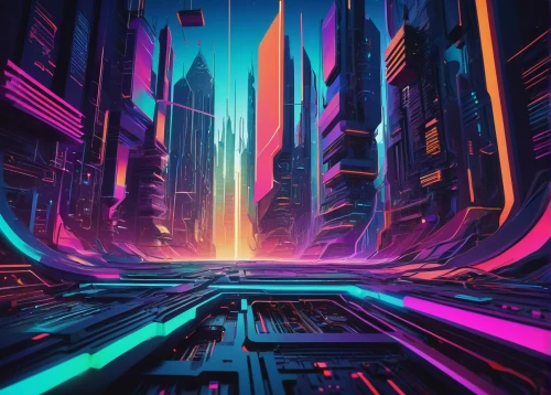 futuristic landscape,colorful city,cyberpunk,cityscape,metropolis,futuristic,neon arrows,scifi,fantasy city,cyberspace,sci - fi,sci-fi,80's design,vast,sci fiction illustration,city lights,cyber,cities,spectrum,colorful light,Illustration,Abstract Fantasy,Abstract Fantasy 09