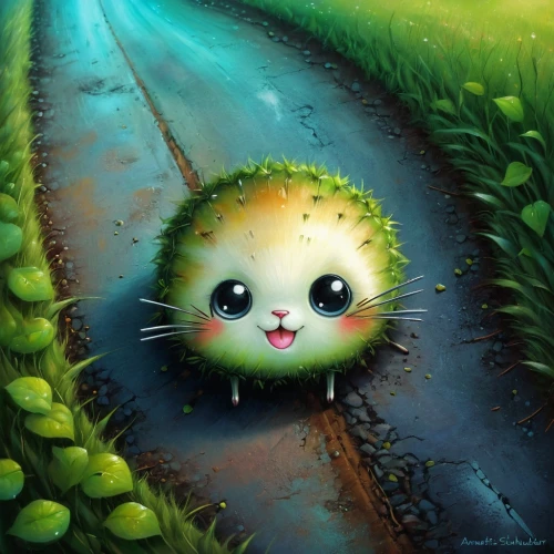 watermelon painting,cj7,kawaii cactus,bulbasaur,melonpan,prickle,caterpillar gypsy,pea,kiwifruit,lonely chestnut,aaa,green pufferfish,patrol,puddles,kawaii frog,kiwi,surface lure,tadpole,hardy kiwi,cute cartoon character,Conceptual Art,Daily,Daily 32