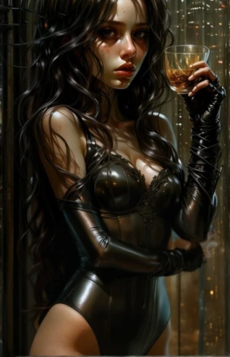 catwoman,femme fatale,black widow,agent provocateur,fantasy woman,smoking girl,scarlet witch,vampire woman,lady of the night,maraschino,barmaid,fantasy portrait,fantasy art,deadly nightshade,vesper,eve,sci fiction illustration,poison ivy,candela,black cat
