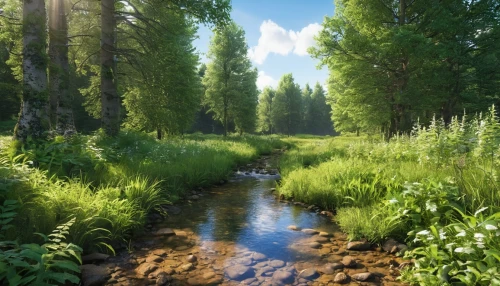 mountain stream,forest landscape,salt meadow landscape,meadow and forest,coniferous forest,riparian forest,landscape background,clear stream,meadow landscape,forest background,flowing creek,temperate coniferous forest,green forest,nature landscape,forest glade,river landscape,green landscape,mountain meadow,green trees with water,freshwater marsh,Photography,General,Realistic