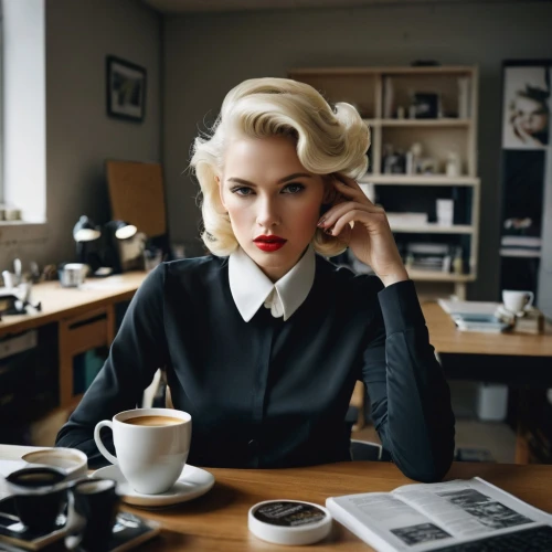 woman drinking coffee,blonde woman reading a newspaper,business woman,businesswoman,vintage woman,retro woman,retro women,woman at cafe,woman in menswear,business girl,vintage women,bussiness woman,business women,blonde woman,blonde sits and reads the newspaper,office worker,barista,50's style,art deco woman,vintage fashion,Photography,Documentary Photography,Documentary Photography 06