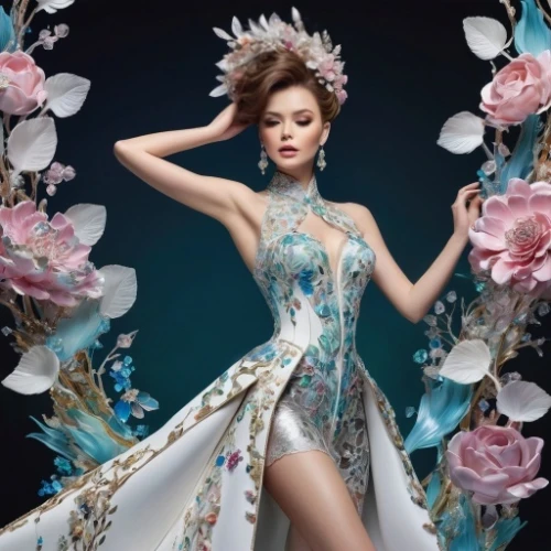 fairy queen,flower fairy,miss vietnam,baroque angel,chinese art,suit of the snow maiden,fairy peacock,rococo,bridal clothing,cinderella,asian costume,fantasy art,fantasy woman,faerie,jasmine blue,porcelain rose,bridal dress,fashion illustration,oriental princess,fairy
