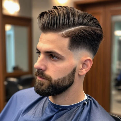 pompadour,asymmetric cut,high and tight,barber,pomade,caesar cut,crew cut,smooth hair,stylograph,semi-profile,retro styled,mohawk hairstyle,bouffant,tidy tips,haircut,rockabilly style,hair shear,temple fade,mullet,barber shop,Photography,General,Realistic