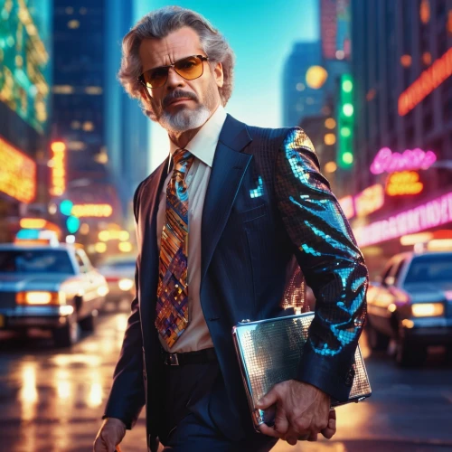 suit actor,curb,the suit,stan lee,man holding gun and light,men's suit,man's fashion,white-collar worker,spy-glass,silver fox,elderly man,felix,hotel man,digital compositing,business man,ledger,80s,cyberpunk,man with a computer,buick y-job,Illustration,Realistic Fantasy,Realistic Fantasy 38