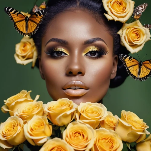 gold yellow rose,yellow butterfly,yellow roses,yellow rose background,african daisies,yellow orange rose,golden flowers,photoshoot butterfly portrait,butterfly floral,yellow rose,beautiful african american women,queen bee,pollinating,gold filigree,pollinate,pollination,natural cosmetics,honeybee,gold flower,yellow petals,Photography,General,Realistic