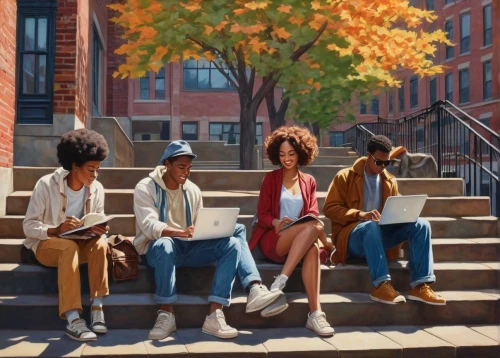 harlem,children studying,people reading newspaper,students,oil on canvas,readers,young people,oil painting on canvas,e-book readers,teens,afroamerican,college students,painting technique,digital painting,group of people,city youth,oil painting,vector people,school benches,men sitting,Illustration,Realistic Fantasy,Realistic Fantasy 21