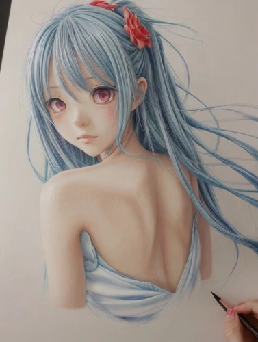 copic,color pencil,chalk drawing,pastel paper,color pencils,colour pencils,colored pencil,blue heart,watercolor blue,blue painting,rei ayanami,watercolor,pencil color,watercolor pencils,girl drawing,hand painting,bodypaint,acrylic,japanese art,watercolor painting