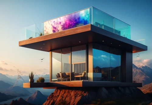 cubic house,cube house,sky apartment,sky space concept,modern house,cube stilt houses,house in mountains,futuristic architecture,modern architecture,mirror house,house in the mountains,glass building,futuristic landscape,glass pyramid,glass wall,frame house,dunes house,tropical house,observation deck,cubic,Photography,General,Realistic