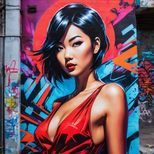 graffiti art,asian woman,graffiti,hong kong,asian vision,asia,streetart,mulan,asian girl,vietnamese woman,street art,grafitti,urban street art,mural,geisha,asian,vietnam,street artist,janome chow,katana,Conceptual Art,Graffiti Art,Graffiti Art 07