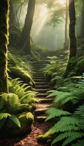 forest path,germany forest,green forest,forest floor,the mystical path,fairytale forest,winding steps,aaa,fairy forest,elven forest,wooden path,hiking path,pathway,forest glade,forest landscape,enchanted forest,the path,forest of dreams,forest moss,ferns,Illustration,Japanese style,Japanese Style 13