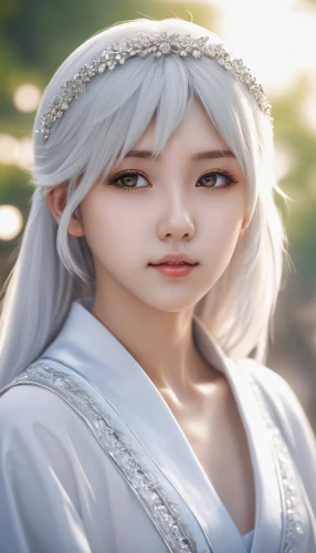 hanbok,white blossom,ao dai,hwachae,male elf,korean culture,white rose snow queen,fairy tale character,sun bride,korean folk village,3d rendered,natural cosmetic,female doll,portrait background,eurasian,elven,suit of the snow maiden,fantasy portrait,white ling,whitey,Photography,General,Realistic