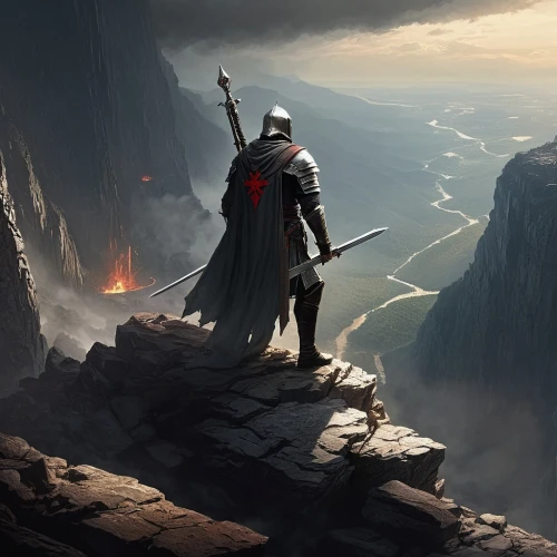 guards of the canyon,the wanderer,heroic fantasy,mountain guide,witcher,fantasy picture,game art,concept art,game illustration,valley of death,lone warrior,full hd wallpaper,world digital painting,fantasy art,wanderer,fantasy landscape,templar,red cliff,cg artwork,assassins,Conceptual Art,Fantasy,Fantasy 11
