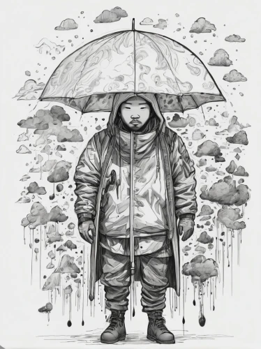 rain suit,man with umbrella,raincoat,weatherproof,raindops,rain pants,rain protection,cd cover,umbrella pattern,weatherman,heavy rain,rain,umbrella,weather-beaten,precipitation,rains,walking in the rain,rain drop,rain stoppers,parka,Conceptual Art,Graffiti Art,Graffiti Art 05