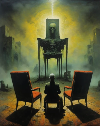throne,the throne,armchair,chairs,thrones,waiting room,psychotherapy,men sitting,mediation,sit and wait,freemasonry,chair,surrealism,boardroom,vipassana,contemporary witnesses,buddhist hell,overtone empire,meeting room,underworld,Conceptual Art,Oil color,Oil Color 01