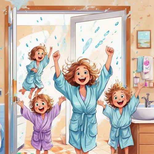 rain shower,shower panel,shower of sparks,spark of shower,kids illustration,shower,shower curtain,hair drying,bathing fun,washing,baby shampoo,shower door,the little girl's room,together cleaning the house,lice spray,lion children,cleaning conditioner,the mother and children,ginger family,mother and children,Illustration,Japanese style,Japanese Style 19