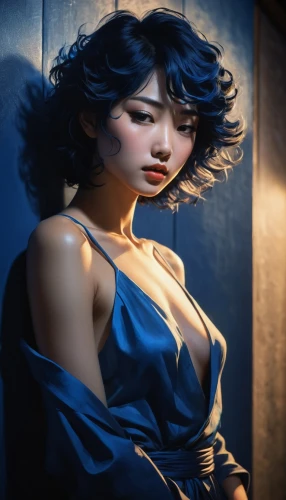 japanese woman,asian woman,geisha,vintage asian,vietnamese woman,asian girl,asian vision,blue rose,jasmine blue,blue enchantress,portrait background,holly blue,phuquy,oriental girl,blue rose near rail,fantasy portrait,mazarine blue,japanese art,mari makinami,fuki,Illustration,Japanese style,Japanese Style 15