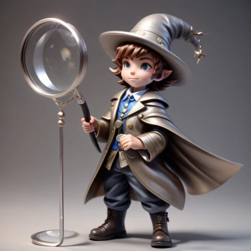 hatter,3d figure,magnify glass,magnifying glass,painter doll,vax figure,pocket watch,magician,clockmaker,game figure,inspector,fairy tale character,magnifier glass,wizard,bellboy,mage,watchmaker,conductor,lensball,artist doll