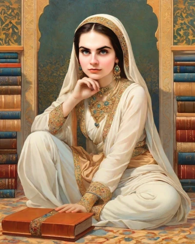 persian poet,dulzaina,girl in a historic way,jaya,persian,scholar,librarian,fantasy portrait,mehrarmig,frida,orientalism,tarhana,ibn tulun,woman sitting,islamic girl,portrait of a girl,sultana,muslim woman,shekawati,harira