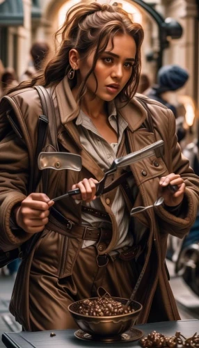 katniss,seamstress,copper cookware,sigourney weave,the long-hair cutter,steampunk,warsaw uprising,cg,woman shopping,girl in a historic way,trench coat,chocolatier,daisy jazz isobel ridley,the hunger games,ringlet,dwarf cookin,merchant,metalsmith,girl with gun,clove