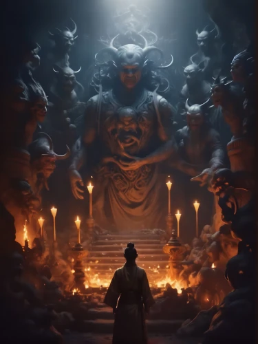 buddhist hell,theravada buddhism,monk,buddha,somtum,hall of the fallen,buddha focus,game illustration,the pillar of light,cg artwork,shrine,monks,kingdom,laser buddha mountain,bodhisattva,buddhists monks,mirror of souls,pilgrimage,offering,deity