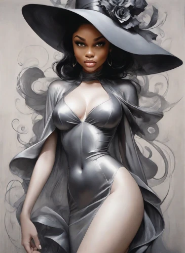 black woman,black hat,fantasy art,fashion illustration,sorceress,wicked witch of the west,fantasy woman,witch,fantasy portrait,the enchantress,black jane doe,the hat of the woman,black magic,african american woman,witch hat,celebration of witches,halloween witch,voodoo woman,the witch,the hat-female