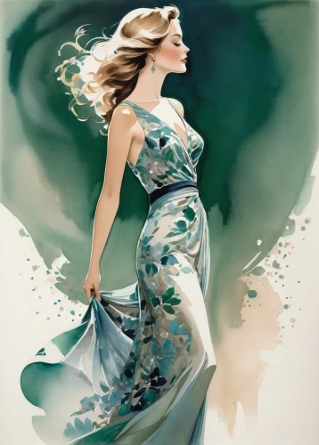 fashion illustration,girl in a long dress,watercolor blue,watercolor painting,watercolor women accessory,watercolor mermaid,watercolor,watercolor paint,watercolor background,fashion vector,evening dress,watercolor paint strokes,gracefulness,art deco woman,watercolor floral background,watercolor pin up,world digital painting,fabric painting,watercolour,a girl in a dress,Art,Artistic Painting,Artistic Painting 24
