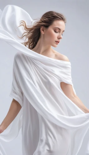 white silk,girl in cloth,drape,raw silk,girl with cloth,girl on a white background,cotton cloth,laundress,fabric,bed sheet,white clothing,linens,the angel with the veronica veil,gracefulness,white winter dress,linen,bridal clothing,women's clothing,nightgown,garment,Photography,General,Commercial