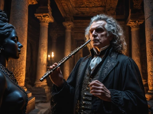 the flute,king lear,candlemaker,claudius,julius caesar,underworld,the carnival of venice,gothic portrait,block flute,flute,candlemas,transverse flute,labyrinth,the ruler,classical antiquity,dracula,christmas carol,melchior,accolade,classical music,Photography,General,Fantasy