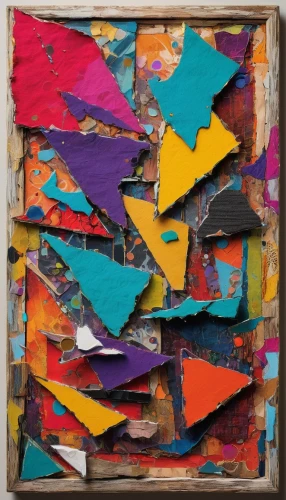 torn paper,abstract painting,fragmentation,fragments,abstract artwork,paper scraps,pieces,abstract multicolor,mixed media,paint pallet,cardboard,abstract dig,paper frame,cardboard background,clothespins,palette,cubism,wood board,abstracts,paint box,Illustration,American Style,American Style 06