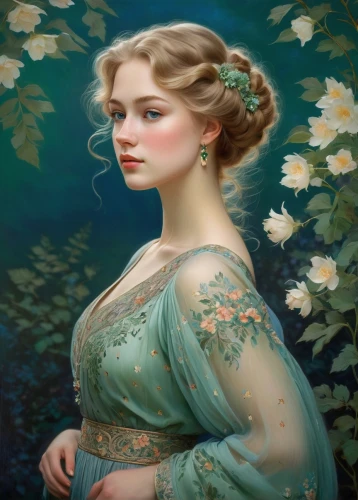 fantasy portrait,victorian lady,jane austen,elsa,jessamine,cinderella,romantic portrait,celtic queen,emile vernon,eglantine,mystical portrait of a girl,fairy tale character,portrait background,young lady,rusalka,flora,world digital painting,angelica,rapunzel,girl in the garden,Art,Classical Oil Painting,Classical Oil Painting 27