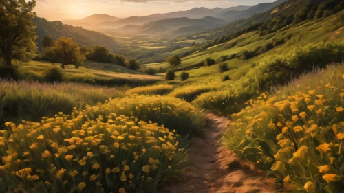 the valley of flowers,salt meadow landscape,mountain meadow,meadow landscape,alpine meadows,alpine meadow,hiking path,meadow in pastel,landscape background,yellow grass,world digital painting,pathway,flower field,meadow rues,dandelion meadow,mountain landscape,nature landscape,daffodil field,summer meadow,blooming field,Photography,General,Natural